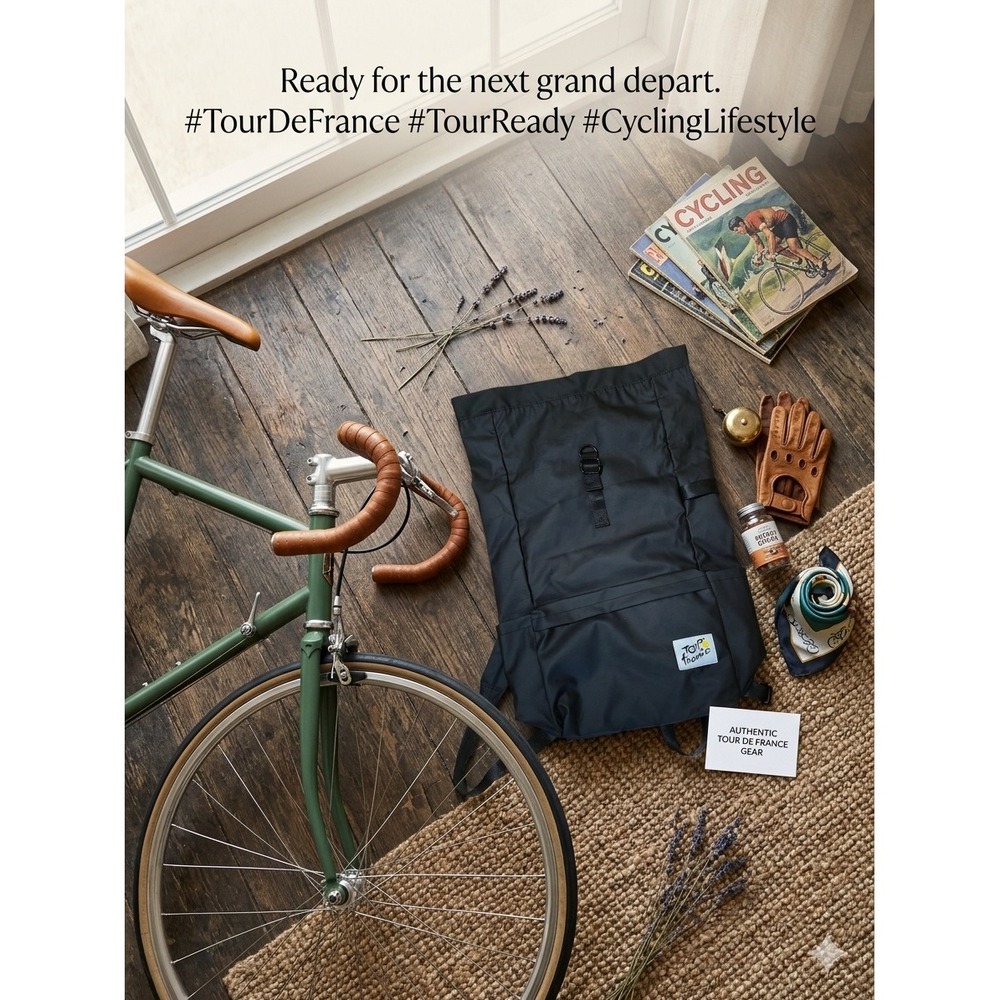 Tour de France Gorpcore Roll Top Backpack Black Minimalist Commuter Unisex